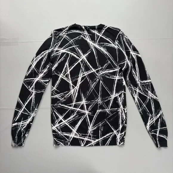 ALEXANDER MCQUEEN MCQ Sweater Men Small Abstract Black White Silk Cotton Preppy - Picture 2 of 11